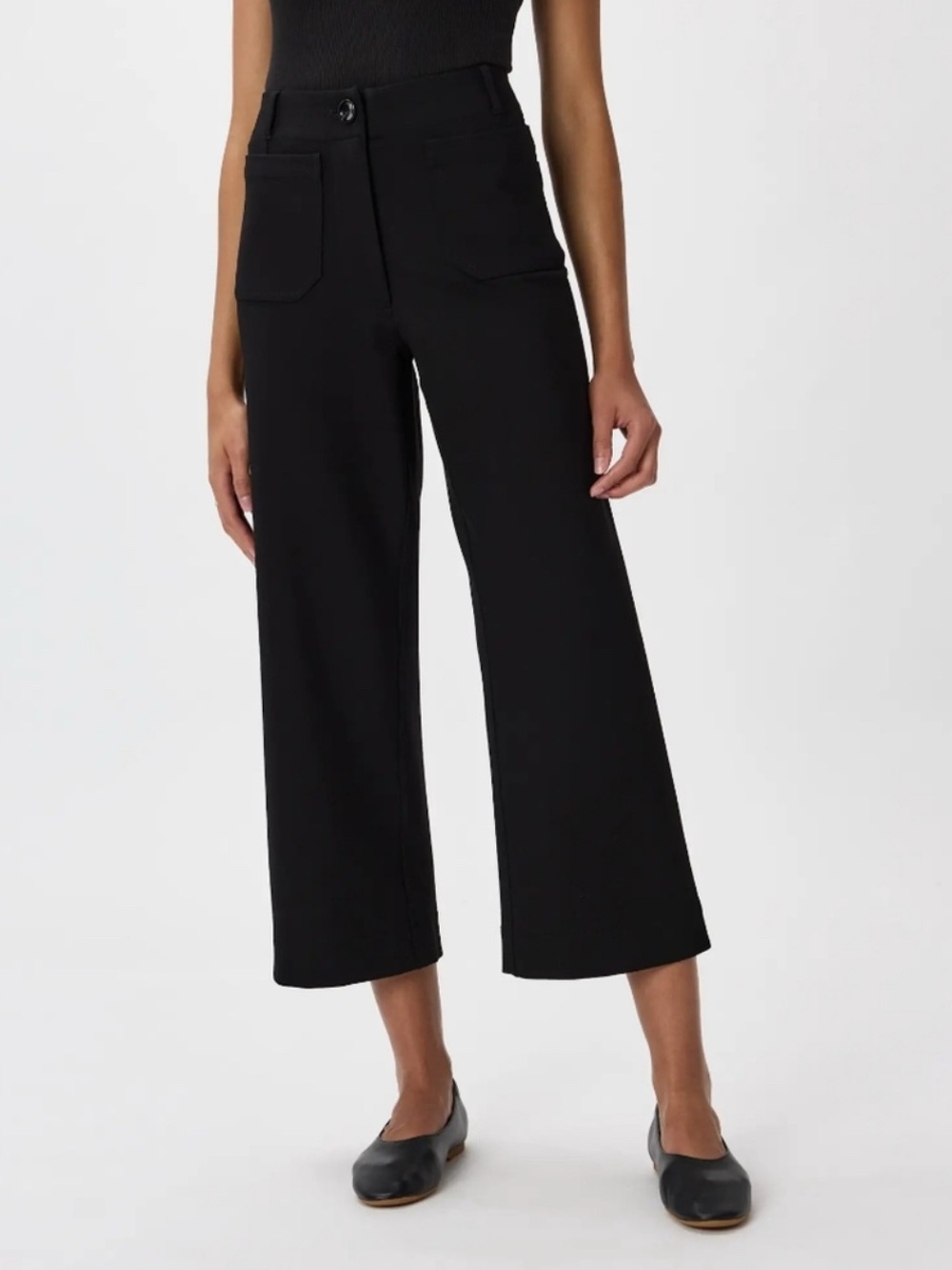 Quince Ultra-Stretch Ponte Cropped Wide Leg Pants Size 8 in Black
